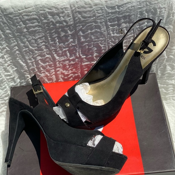 Guess NWB “Cathy” Platform Stiletto Heels Almond Peep Toe Slingback Shoes - Picture 5 of 16